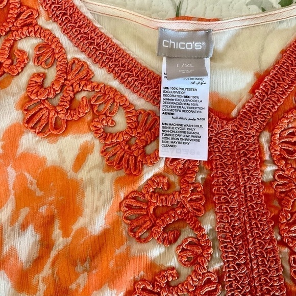Chico’s chiffon poncho kimono sheer boho orange embroidered top size XL - Picture 5 of 8